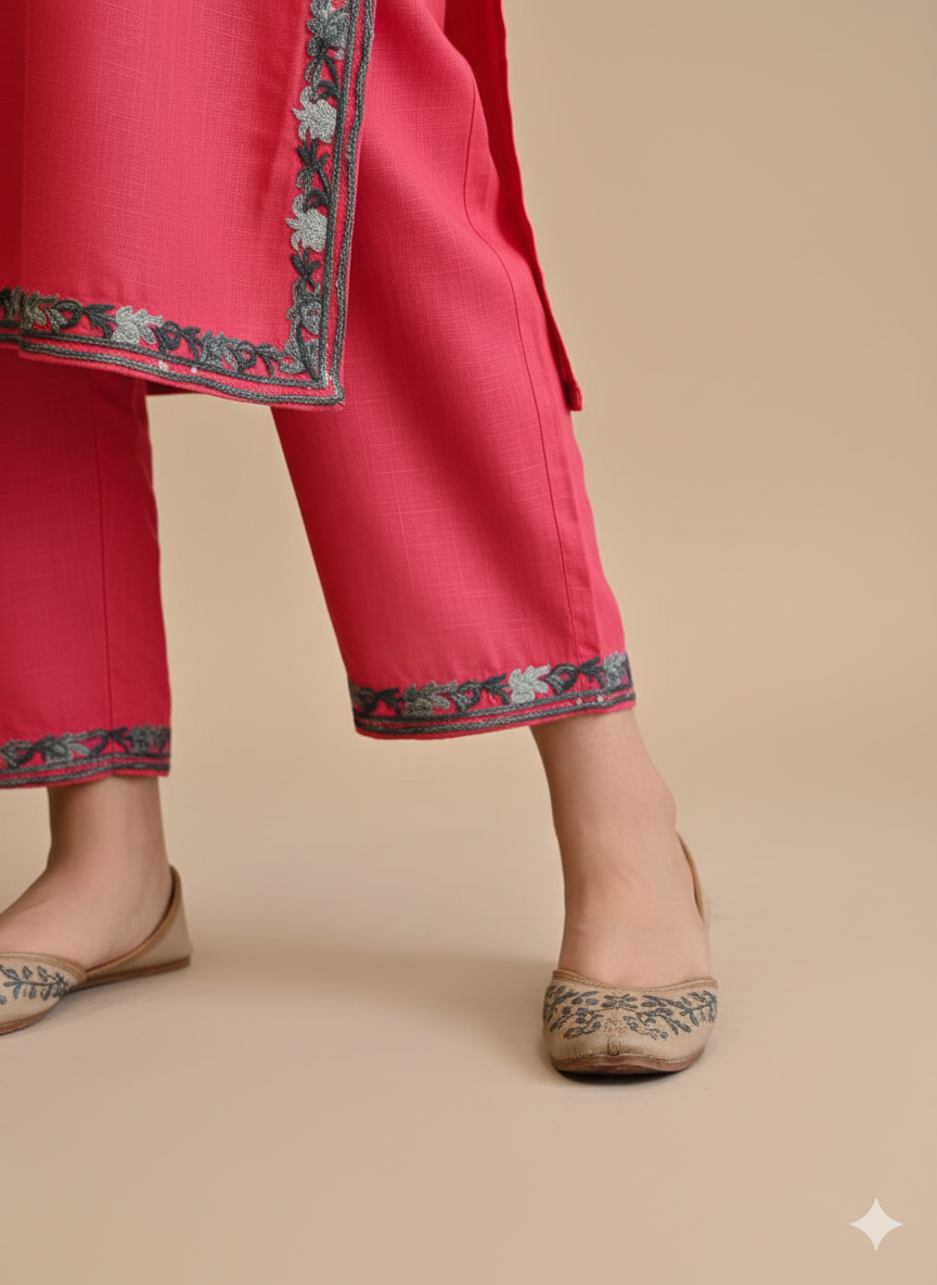 Coral Rose (carrot pink) Coord Set (Kurti with Pants) | Everyday Ease