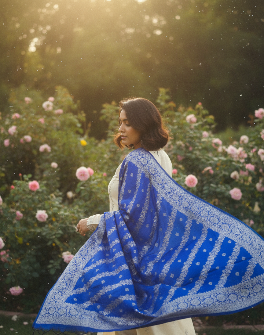 Royal Blue Banarasi Dupatta | Fusion Collection