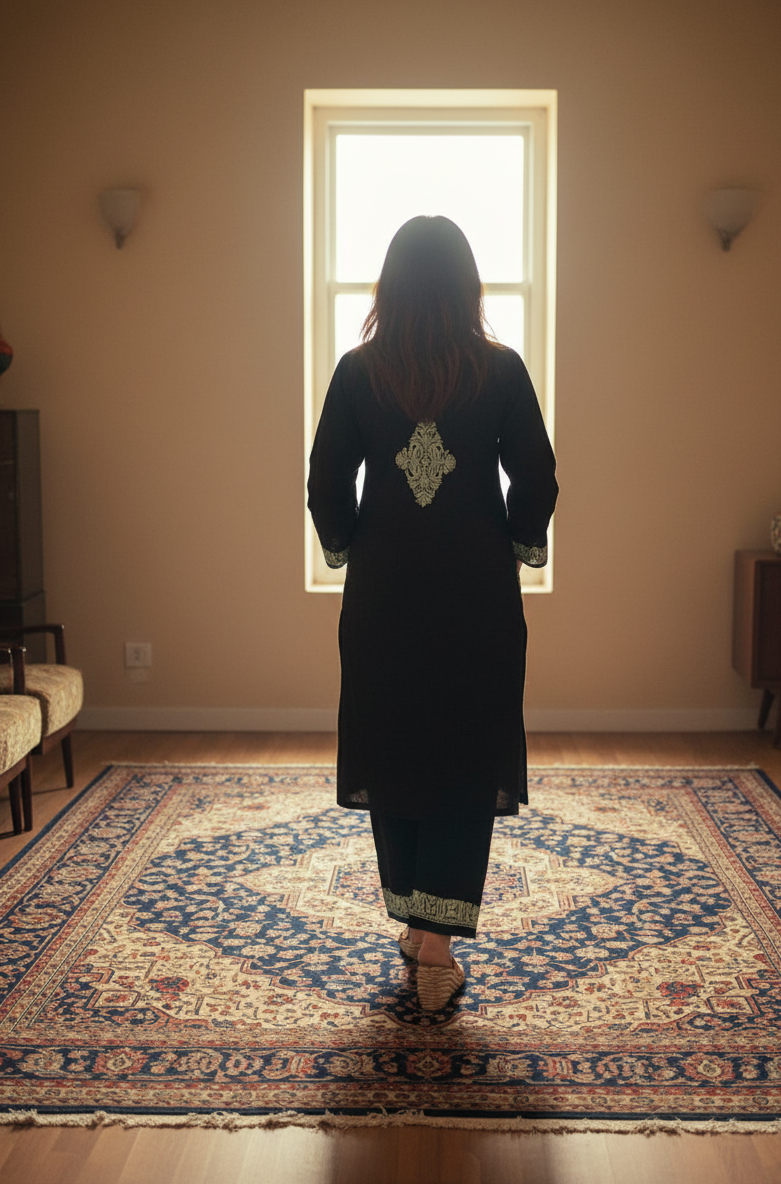 Kasmiri Phiran with Pants-Enchanting Black | Woolen Collection Muse