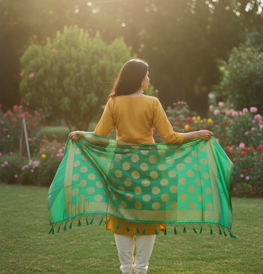 Serene Teal Hue Banarasi Dupatta | Silk