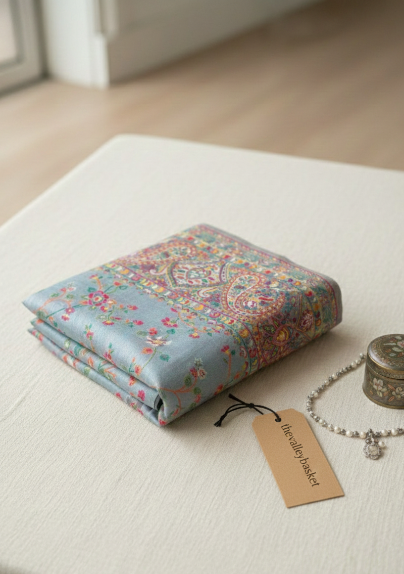 Light Grey Kashmiri Pashmina weave Saree | Pashm-e-banaras