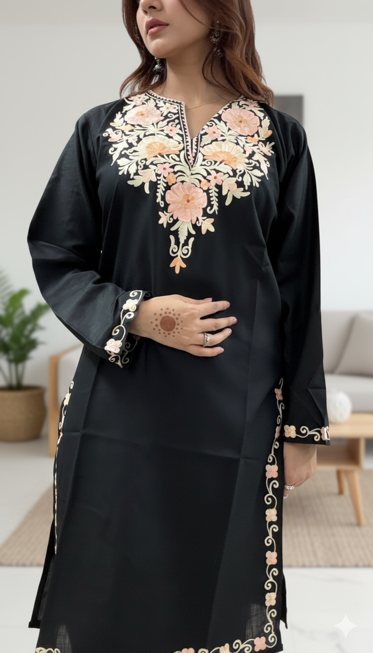 Jet Black Coord Set with Peach Aari Embroidery | Everyday Ease