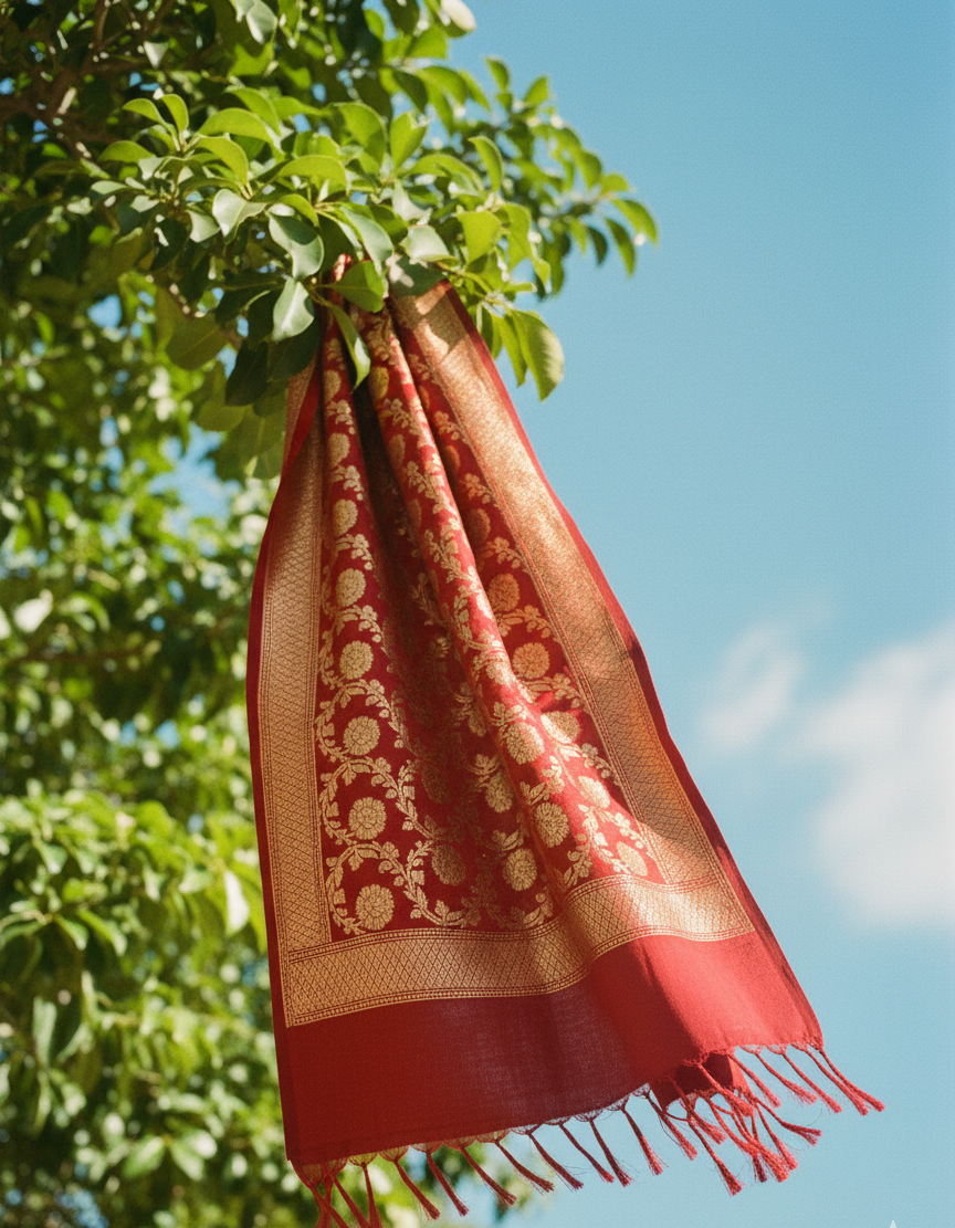Deep Red Banarasi Dupatta | Silk