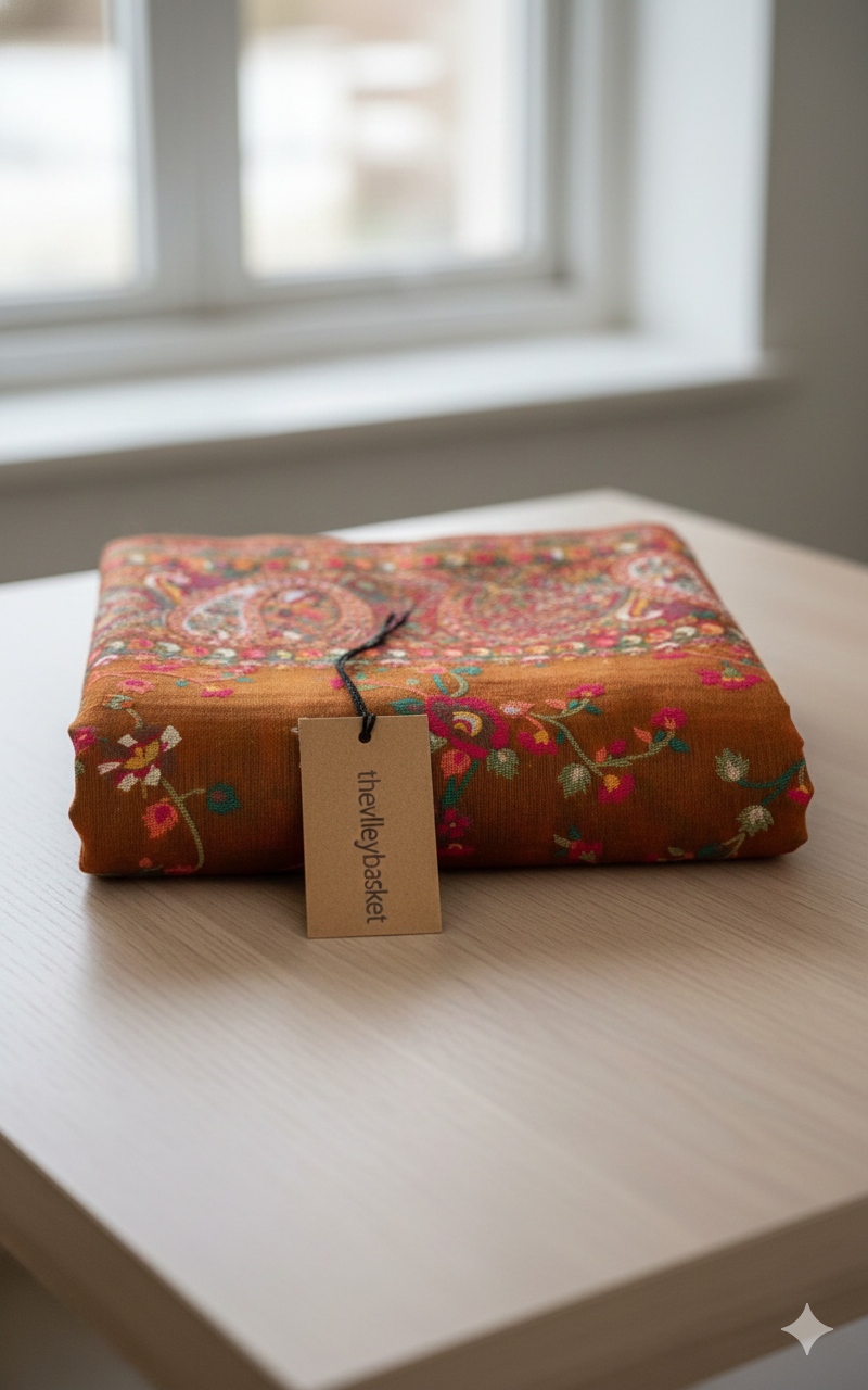 Mustard Kashmiri Pashmina weave Saree | Pashm-e-banaras