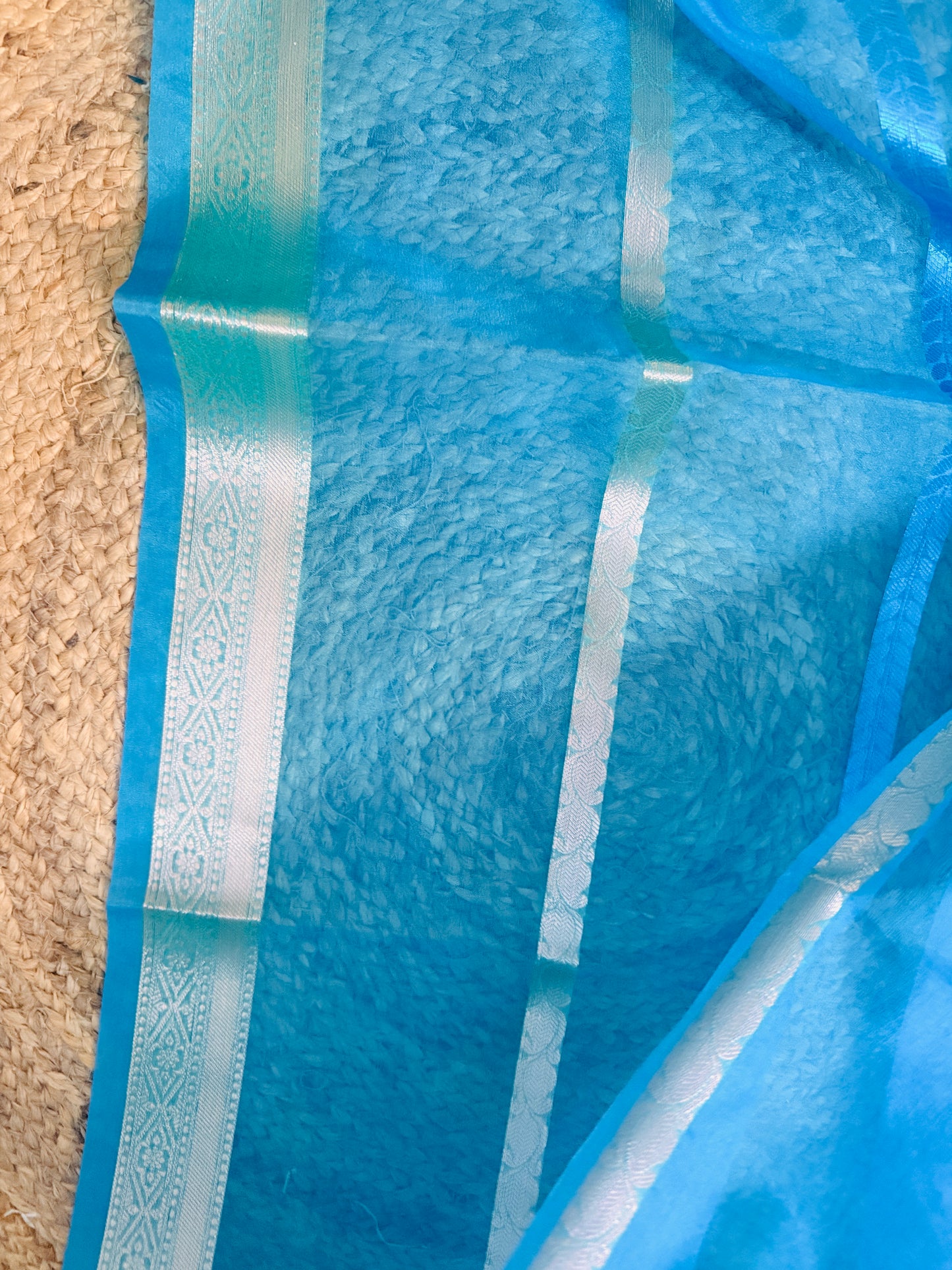 Aqua Blue Organza Saree | All season six yards