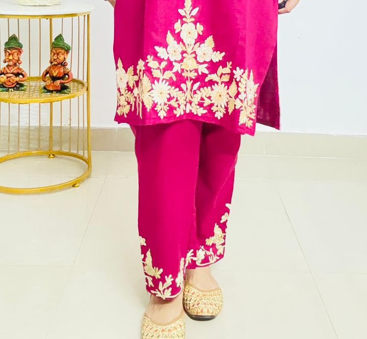 Dark Pink (Magenta) Coord set with Floral Embroidery | Everyday Ease