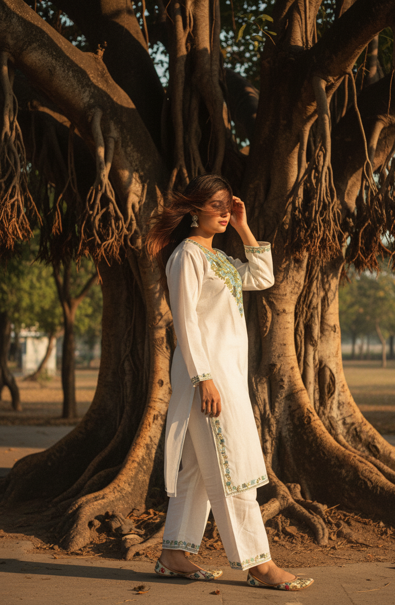 White Elegant Coord Set (Kurt with Pants) | Everyday Ease