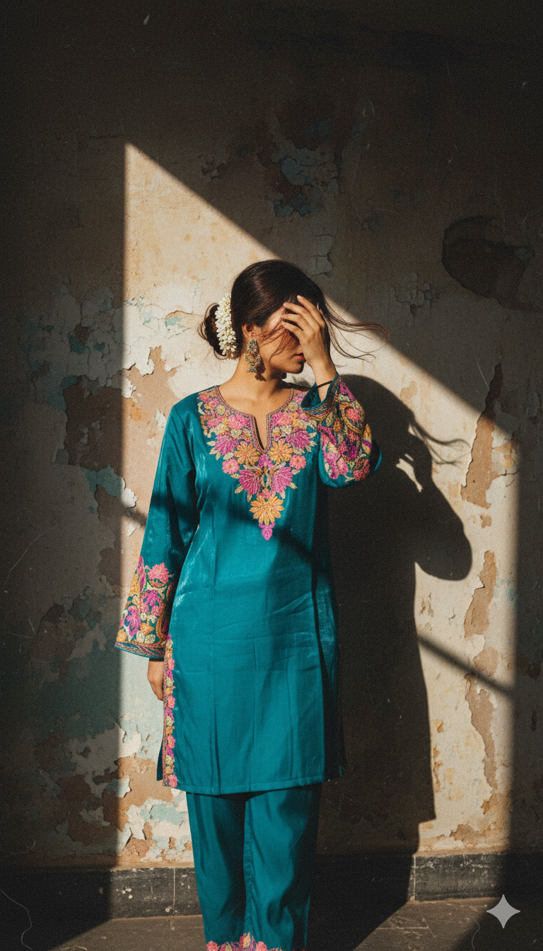 Turquoise Blue coord set (Kurta with pants), Super Marisa Fabric | Premium Collection