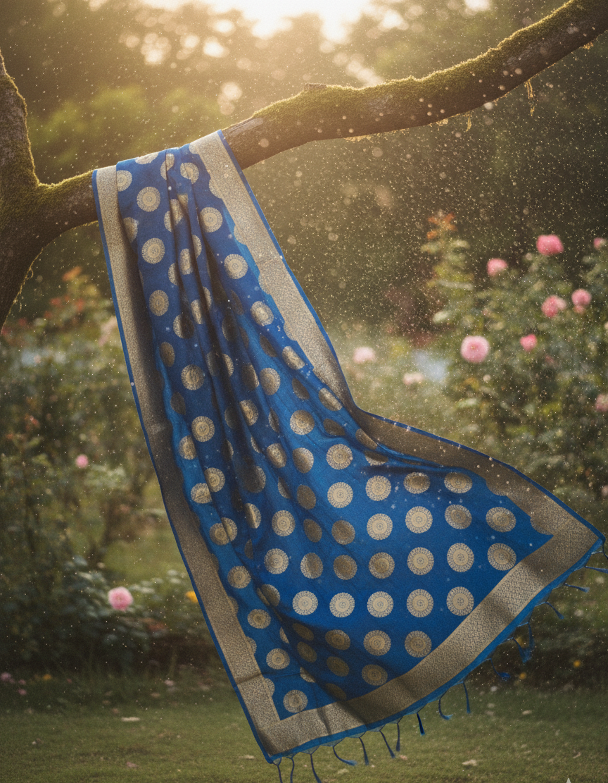 Royal Blue Zari Buta Dupatta | Banarasi Silk