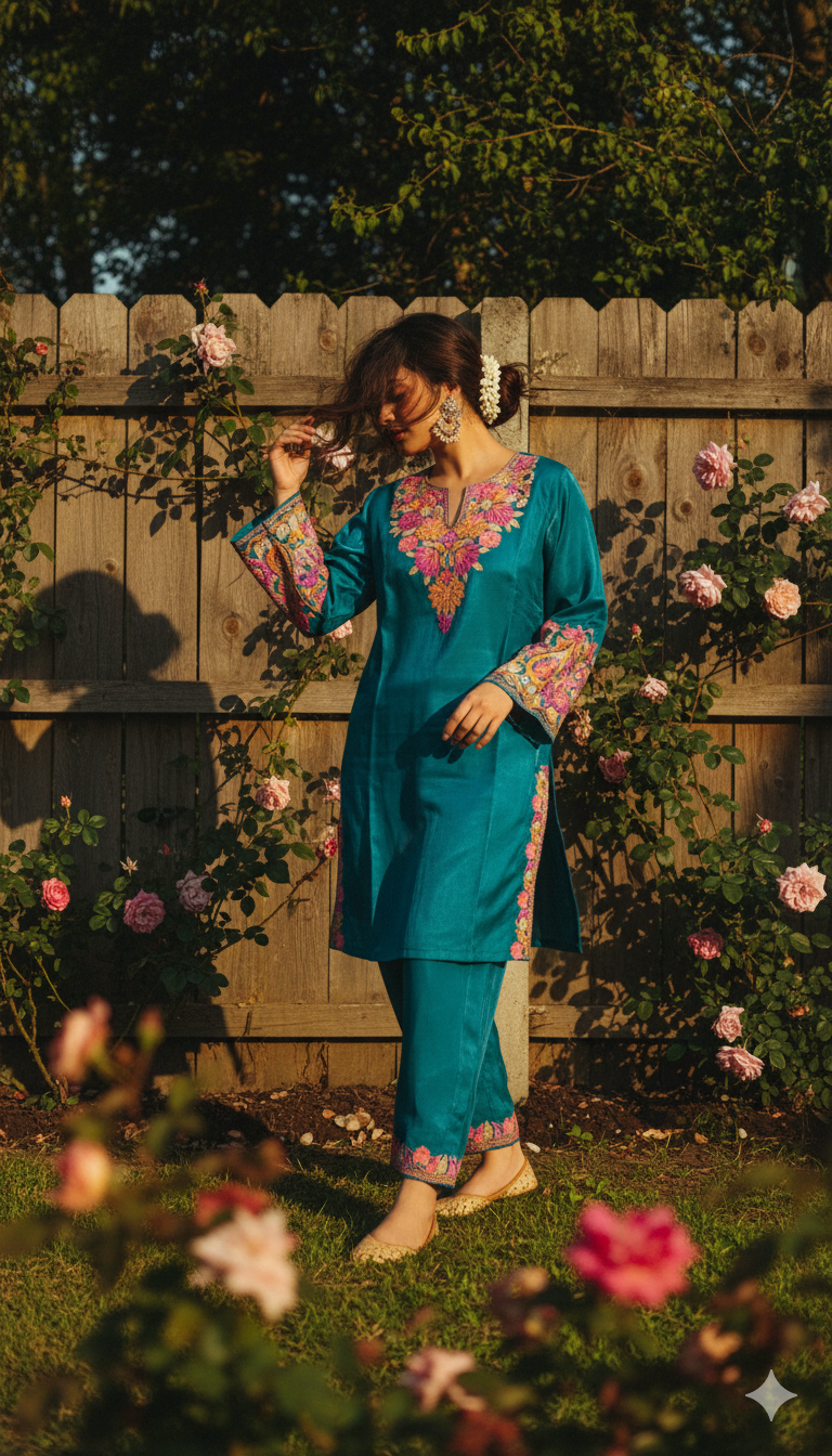 Turquoise Blue coord set (Kurta with pants), Super Marisa Fabric | Premium Collection