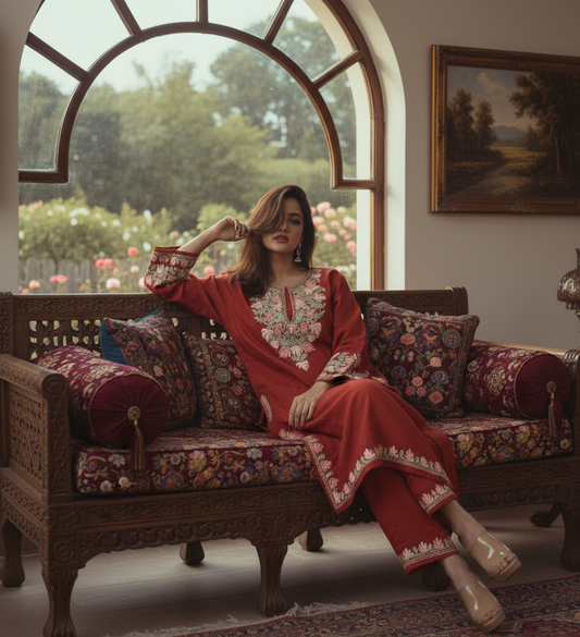 Kashmiri Phiran with Pants- Rust color | Woolen | Winter Collection