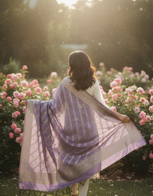 Lavender Mist Banarasi Dupatta | Silk