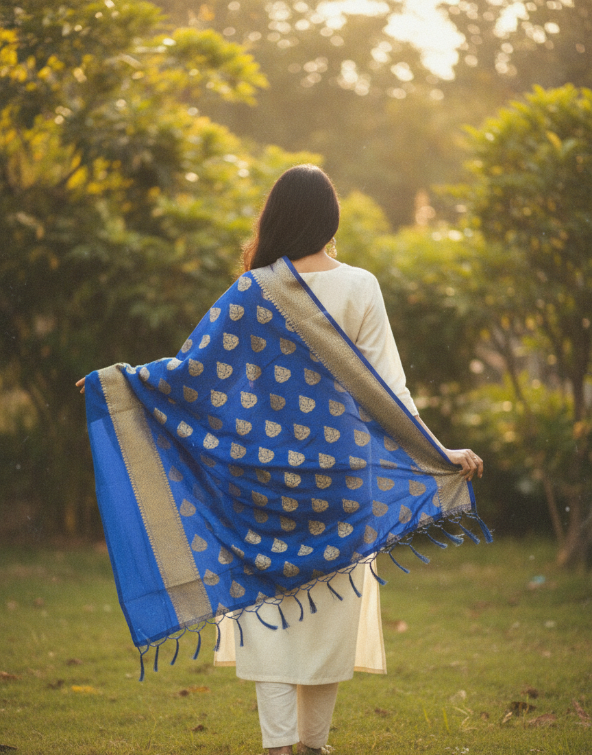 Royal Blue Banarasi Dupatta | Silk