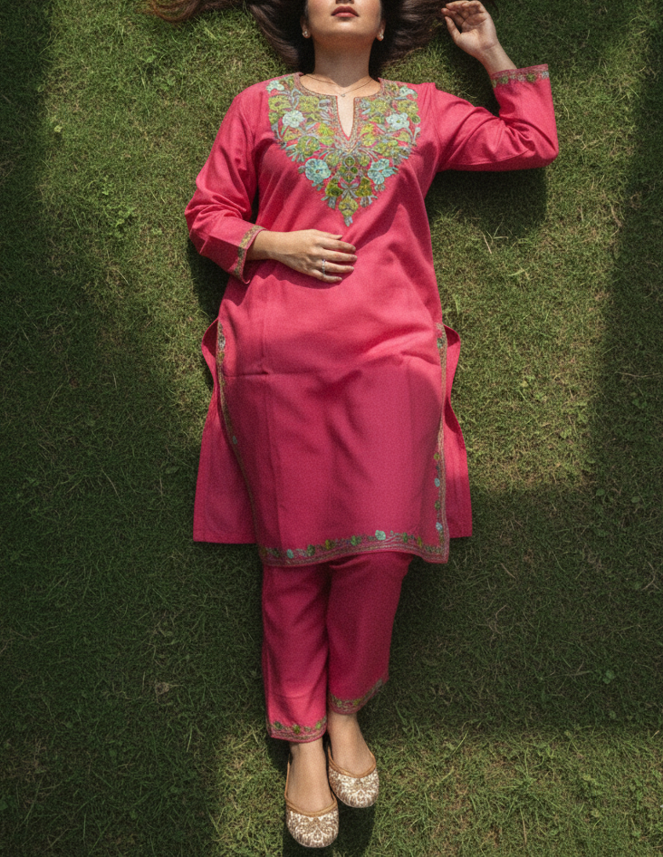 Coral Rose Kashmiri Coord Set | Everyday Ease