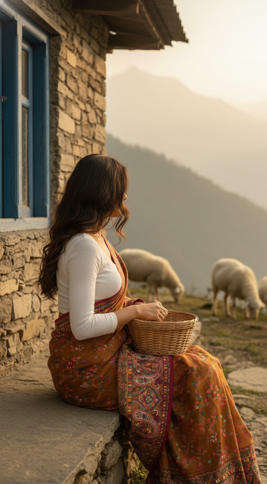 Mustard Kashmiri Pashmina weave Saree | Pashm-e-banaras