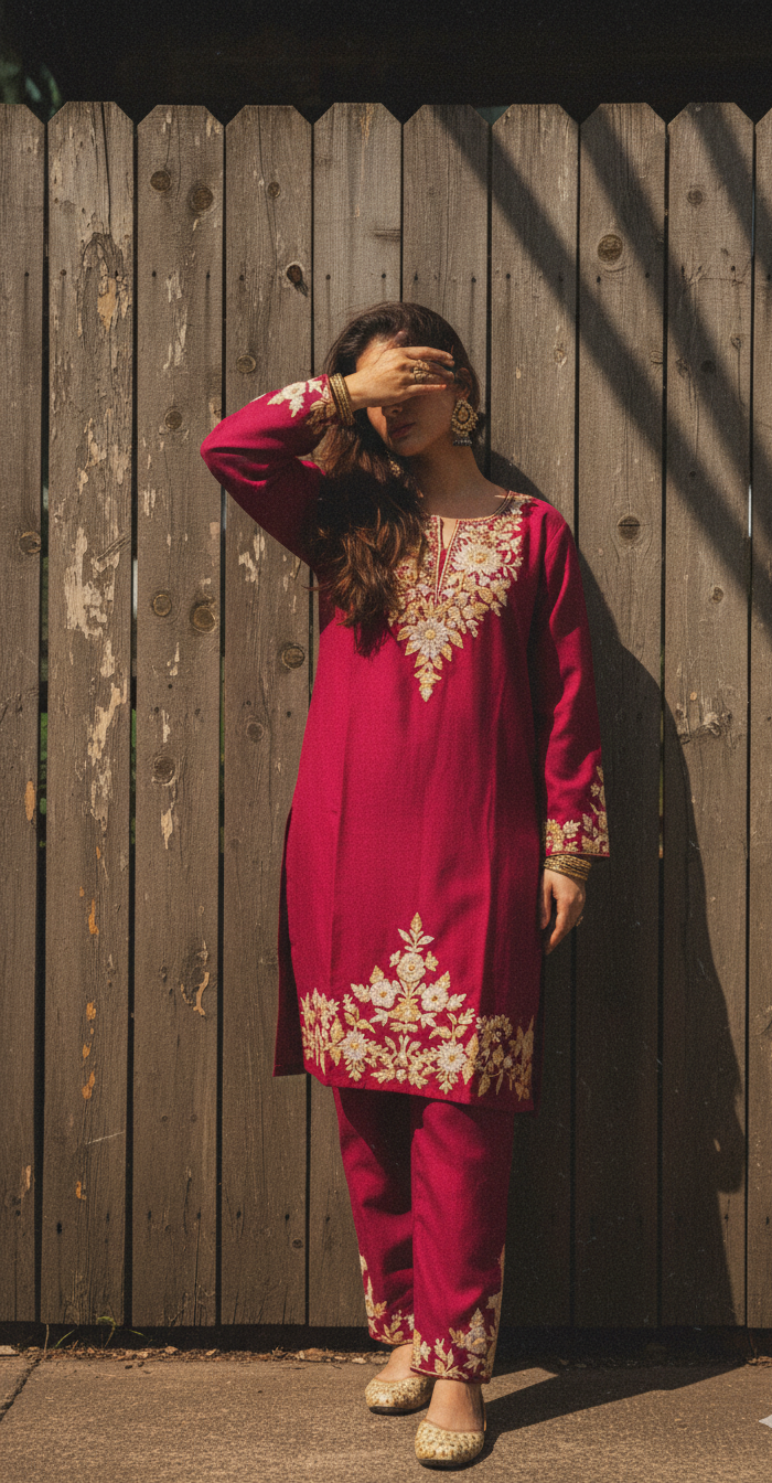 Dark Pink (Magenta) Coord set with Floral Embroidery | Everyday Ease