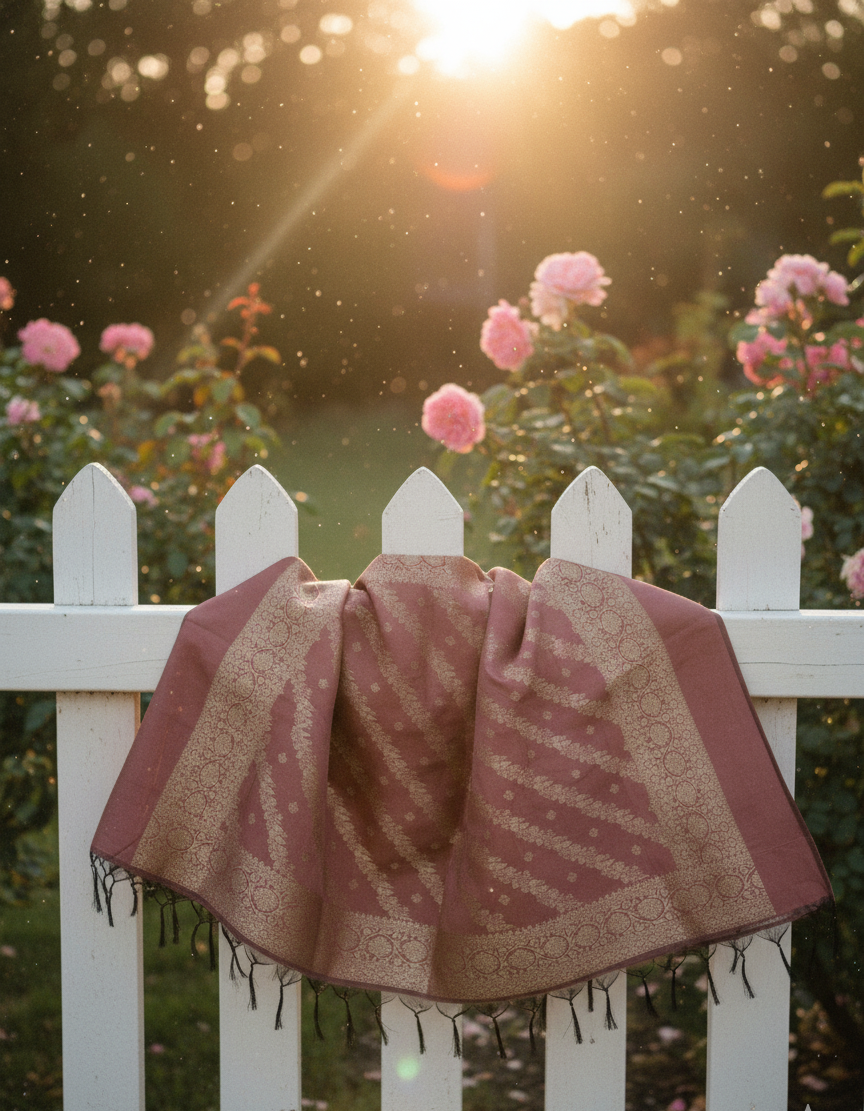 Blush Pink Dupatta with Gold Zari | Banarasi Dupatta