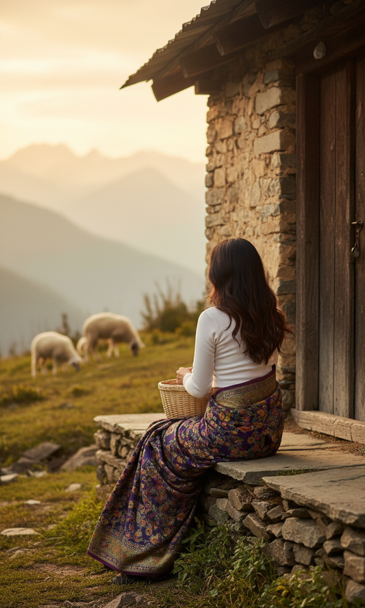 Blue Kashmiri Pashmina weave Saree | Pashm-e-banaras