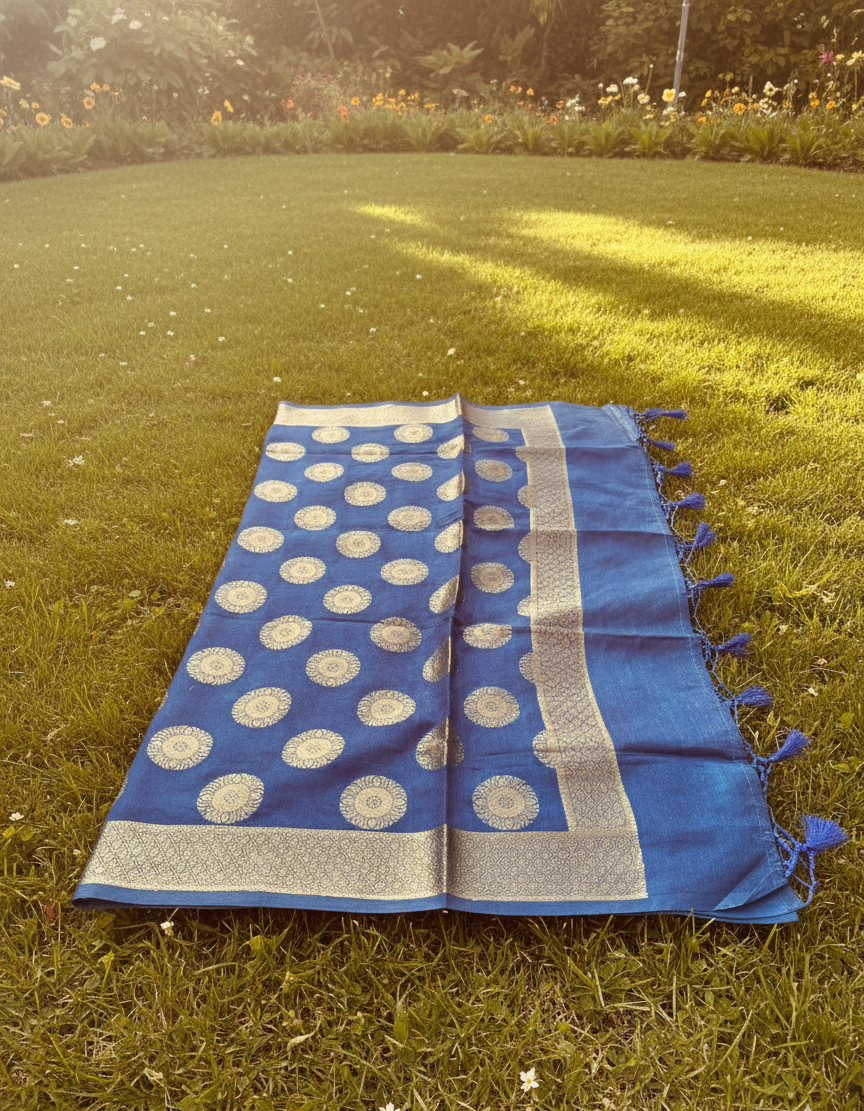 Royal Blue Zari Buta Dupatta | Banarasi Silk