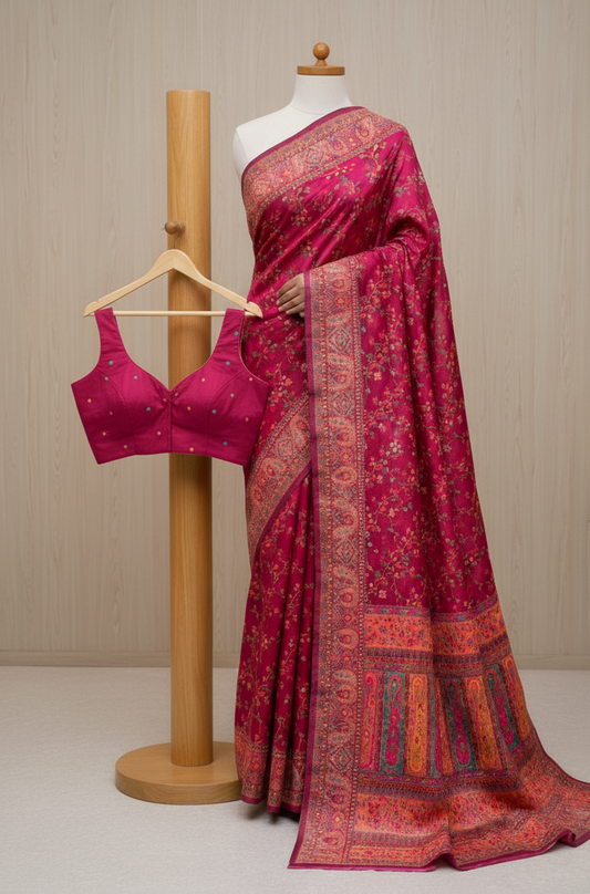 Kashmiri Pashmina Style Saree | Weave in Premium Banarasi Silk