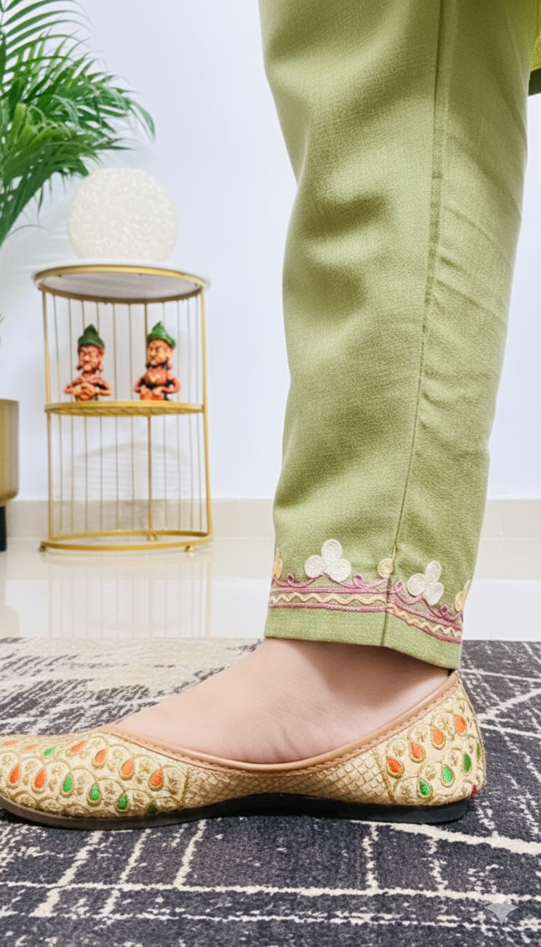 Light Green Coord Set with Foral Embroidery (Kurti with Pants) | Everyday Ease