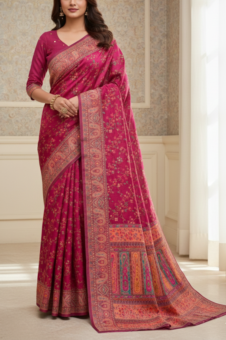 Kashmiri Pashmina Style Saree | Weave in Premium Banarasi Silk