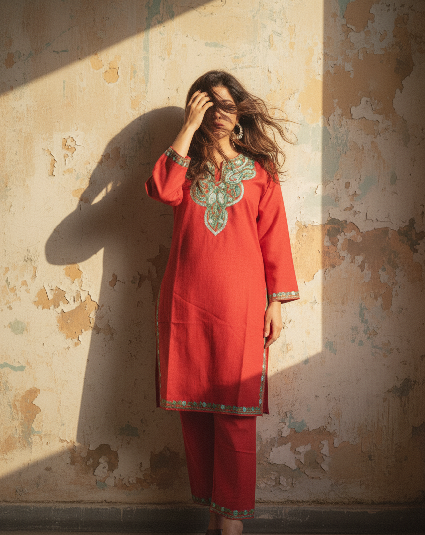 Red Coord Set (Kurti with Pants) | Everyday Ease
