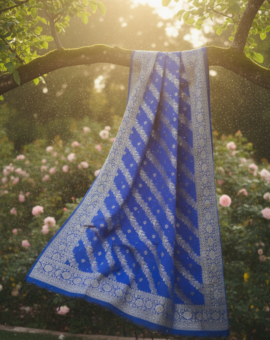 Royal Blue Banarasi Dupatta | Fusion Collection