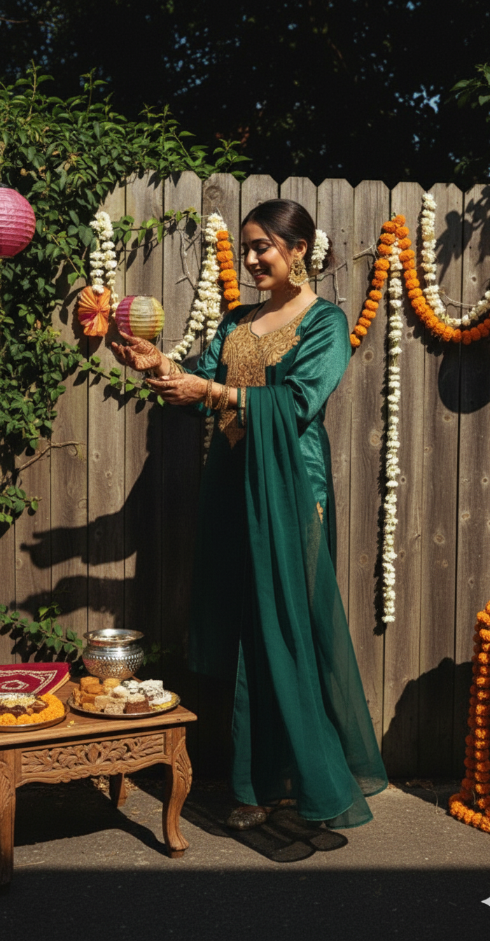 Satin Bottle Green Suit (Kurta, pants and dupatta) | Exclusive Collection