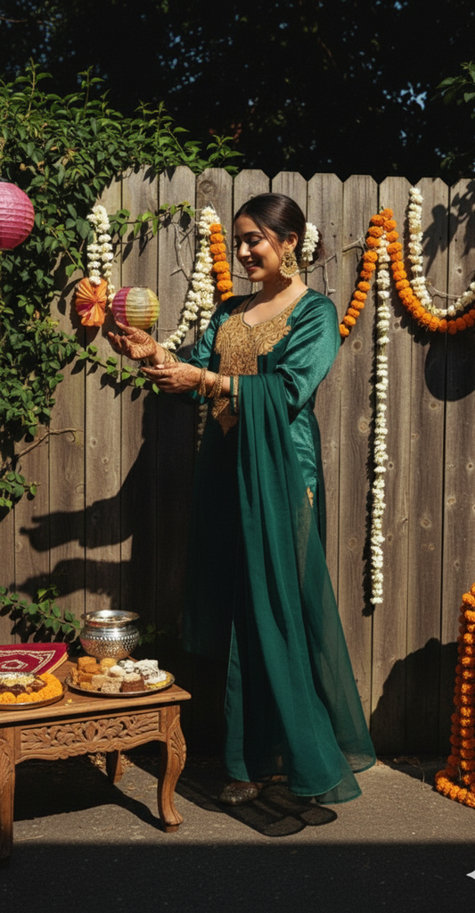 Satin Bottle Green Suit (Kurta, pants and dupatta) | Exclusive Collection