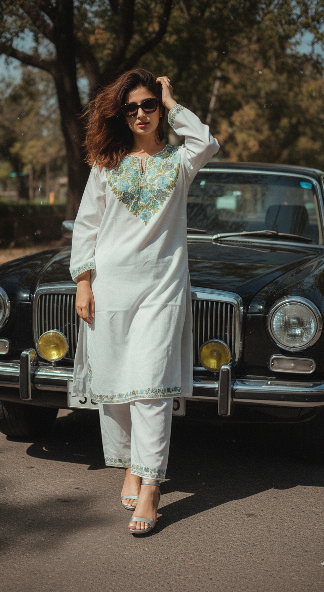 White Elegant Coord Set (Kurt with Pants) | Everyday Ease