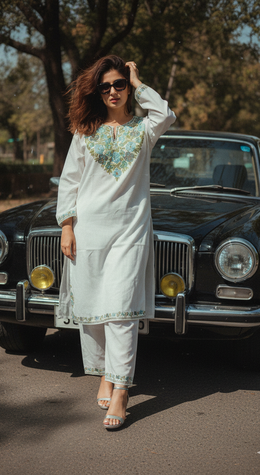 White Elegant Coord Set (Kurt with Pants) | Everyday Ease