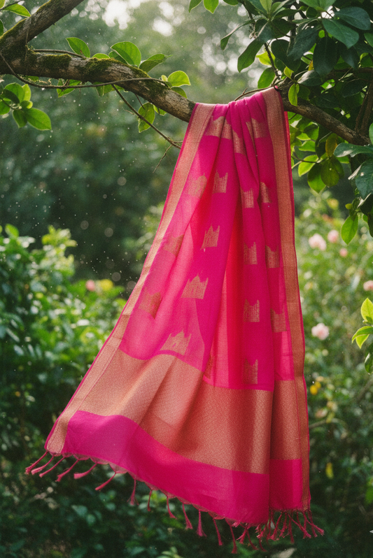 Hot Pink with Taj Mahal motif weaving | Banarasi