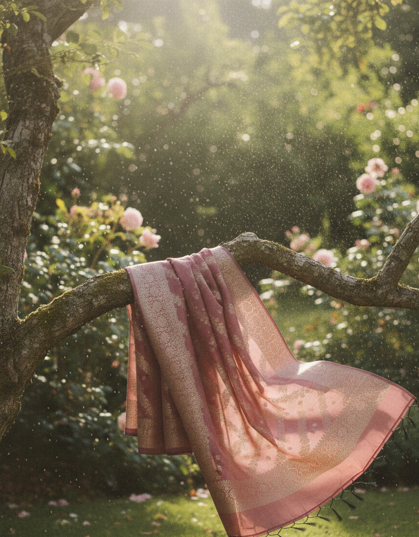 Blush Pink Dupatta with Gold Zari | Banarasi Dupatta