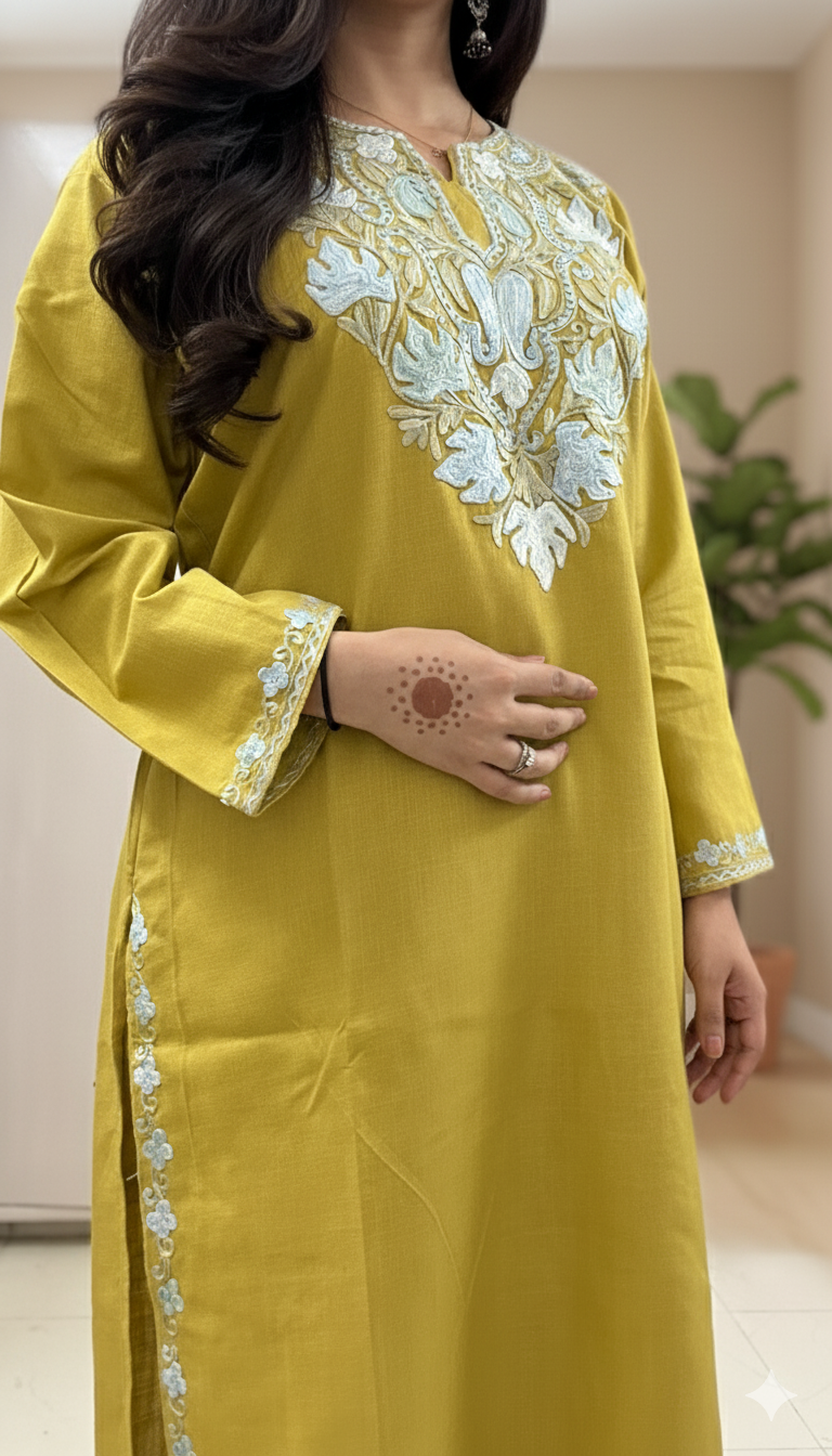 Mustard Coord Set with Pastel Embroidery | Everyday Ease