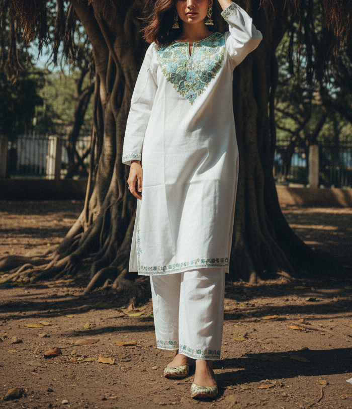 White Elegant Coord Set (Kurt with Pants) | Everyday Ease