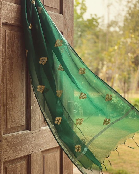 Emerald Green Dupatta | Organza