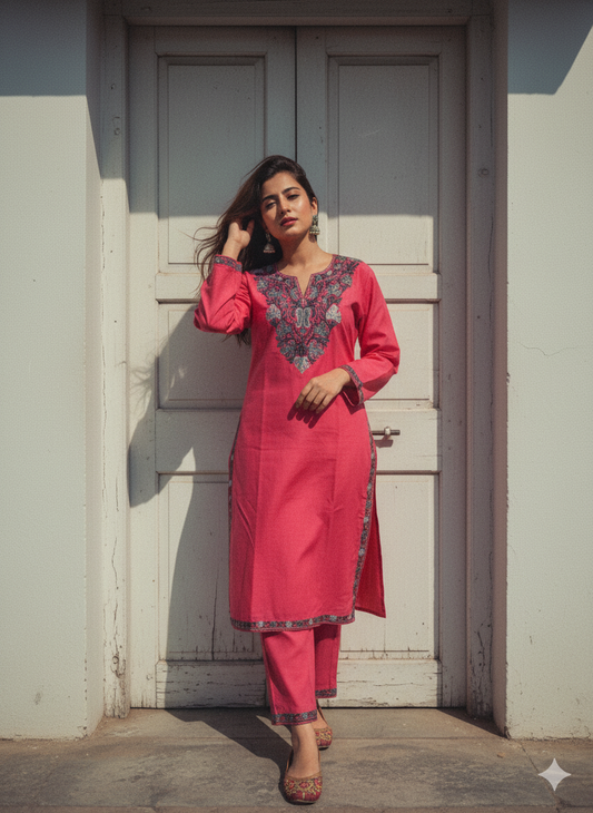 Coral Rose (carrot pink) Coord Set (Kurti with Pants) | Everyday Ease