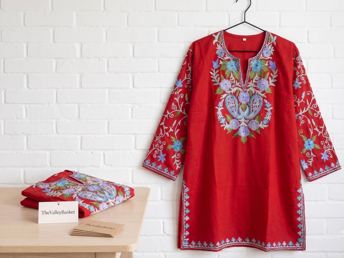 Deep Red Kashmiri Kurti | Aari Embroidery | Casual Wear
