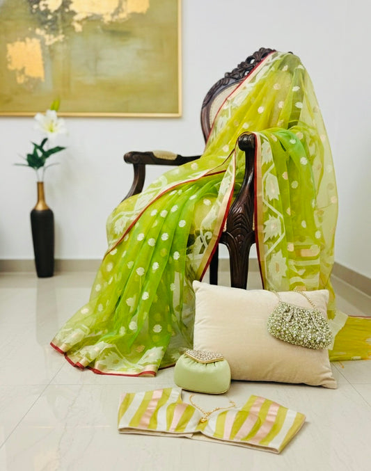 Lime Green Organza Saree | All season six yards