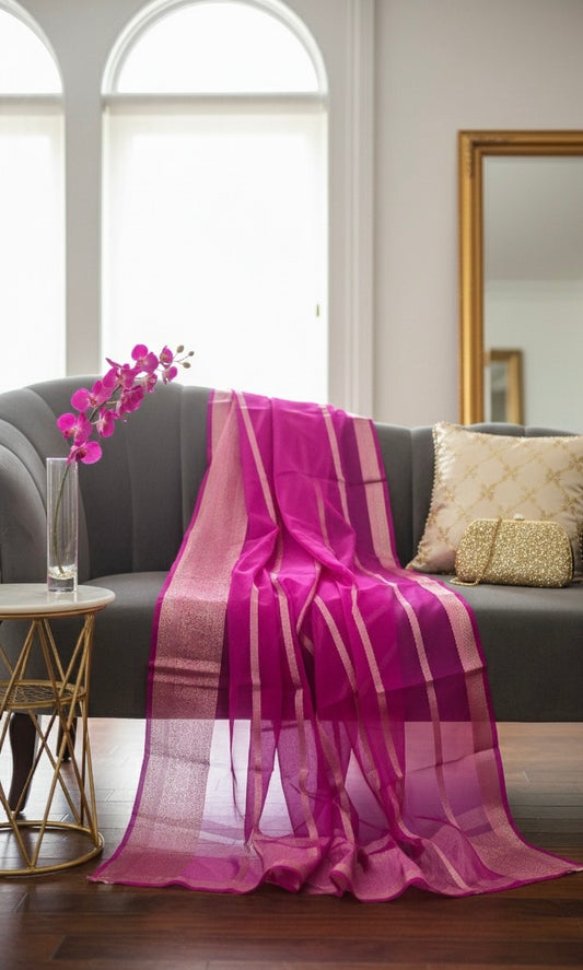 Majenta Organza Saree | All season Six Yards