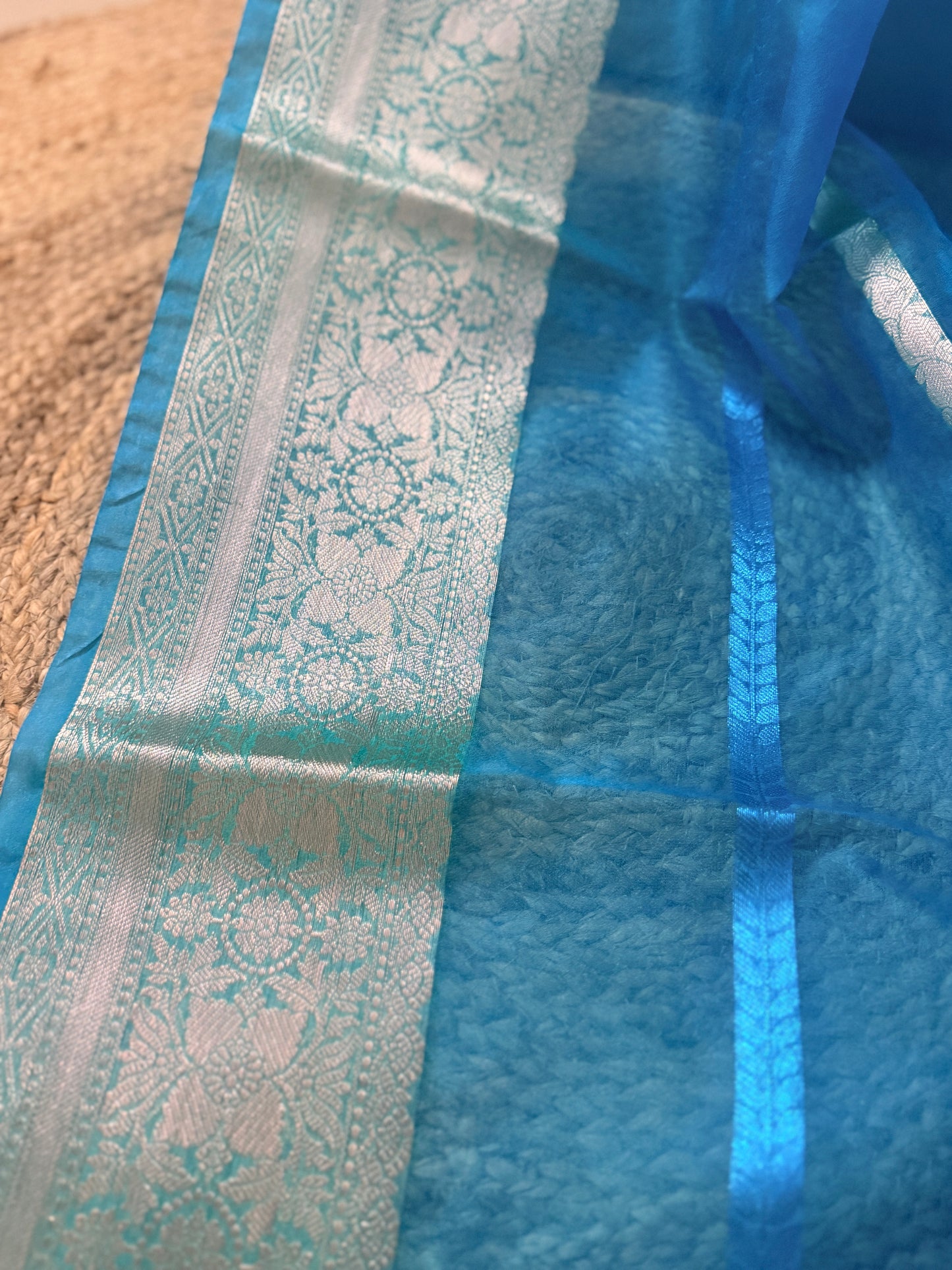 Aqua Blue Organza Saree | All season six yards