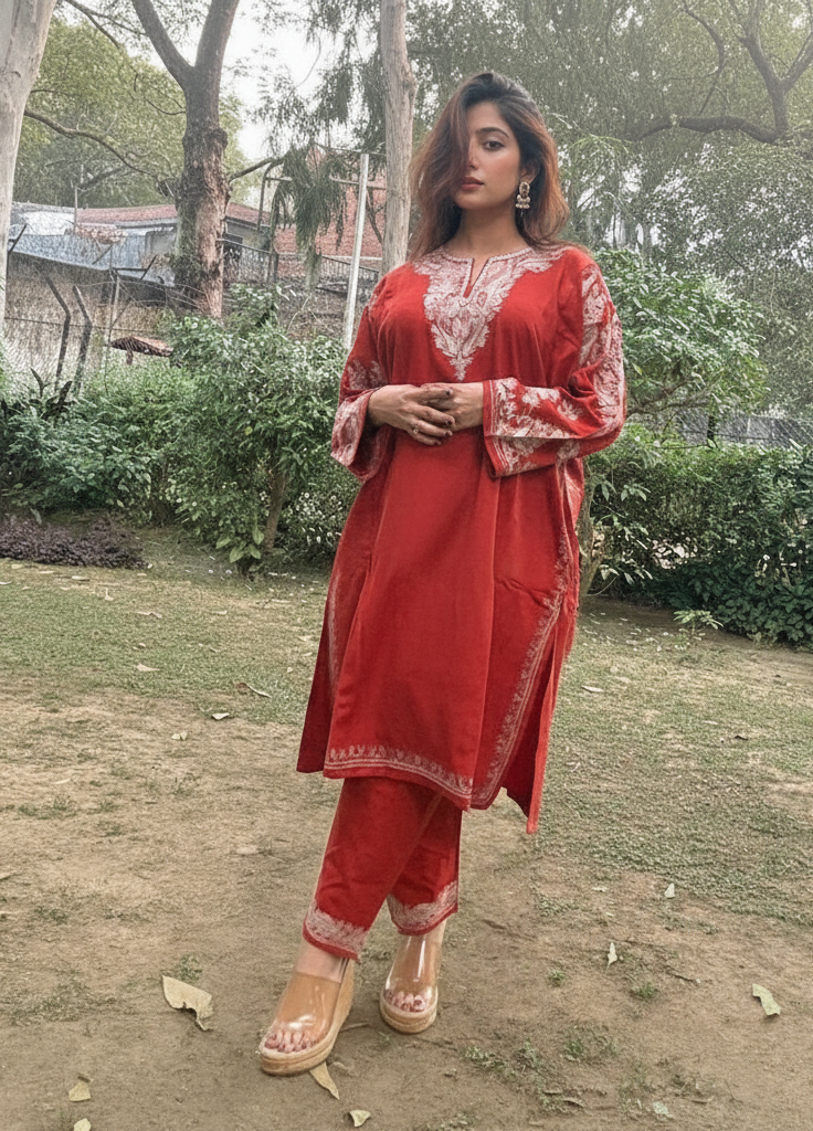 Kashmiri Phiran with Pants- Earthy Rust | Winter Muse
