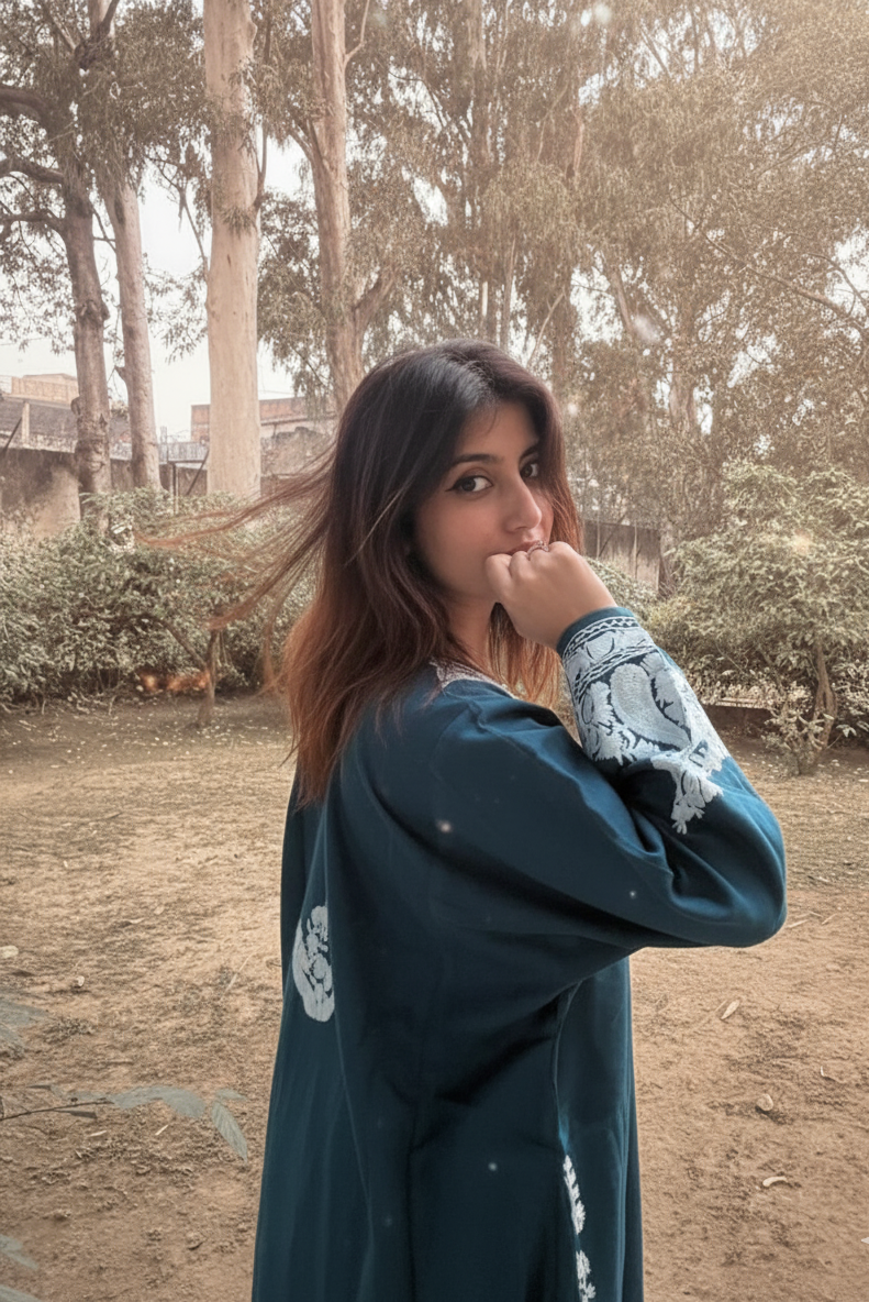 Kashmiri Woolen Phiran with Pants-Enchanting Deep Teal Blue| Winter Muse