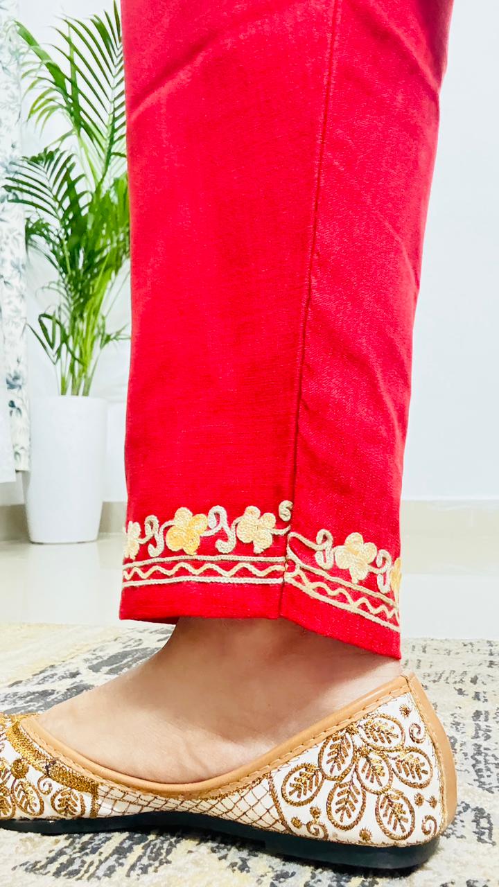 Red Coord set with Floral Embroidery (Kurti and Pants) | Everyday Ease