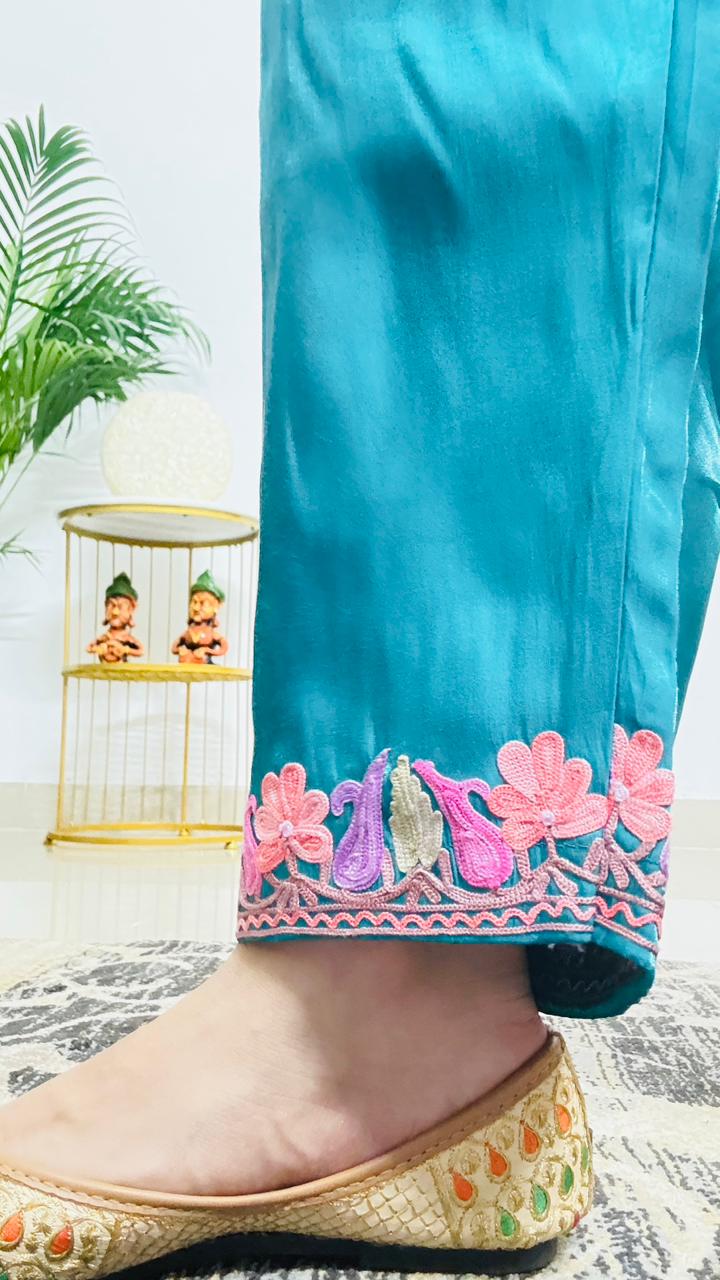 Turquoise Blue coord set (Kurta with pants), Super Marisa Fabric | Premium Collection