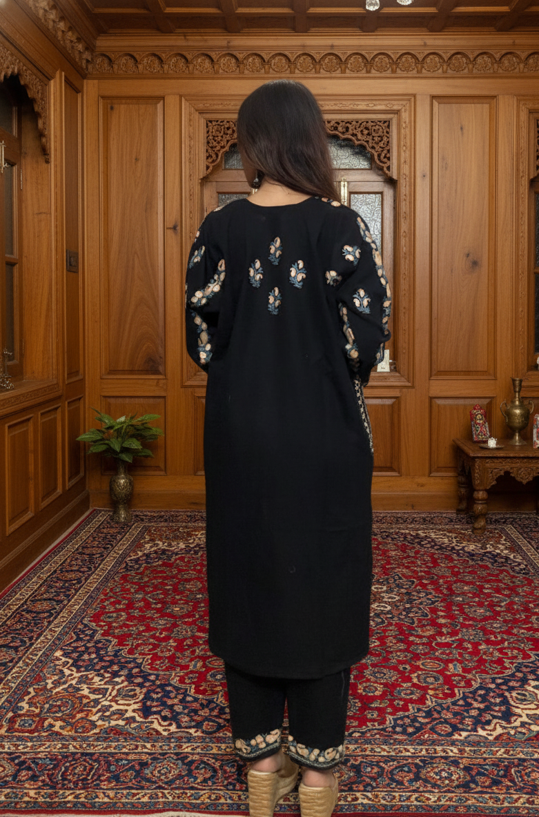Kashmiri Phiran with Pants - Deep Black | Woolen Muse
