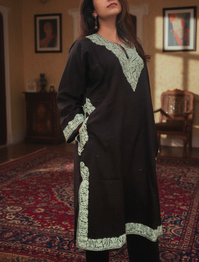 Kasmiri Phiran with Pants-Enchanting Black | Woolen Collection Muse