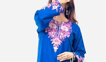 Blue Coord Set with Floral Embroidery (Kurti with Pants) | Everyday Ease